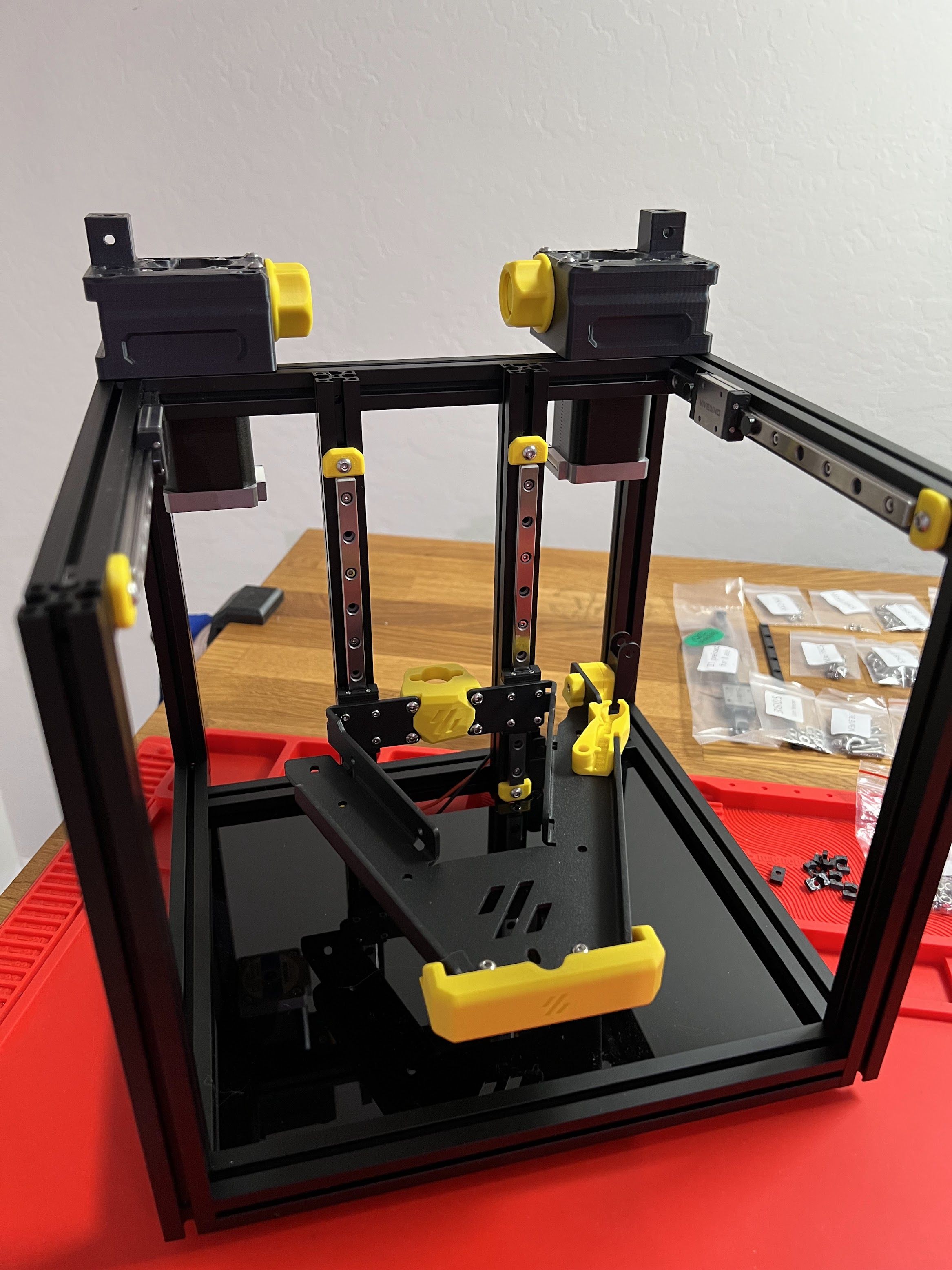 Close-up view of Voron 0 frame showing detailed assembly