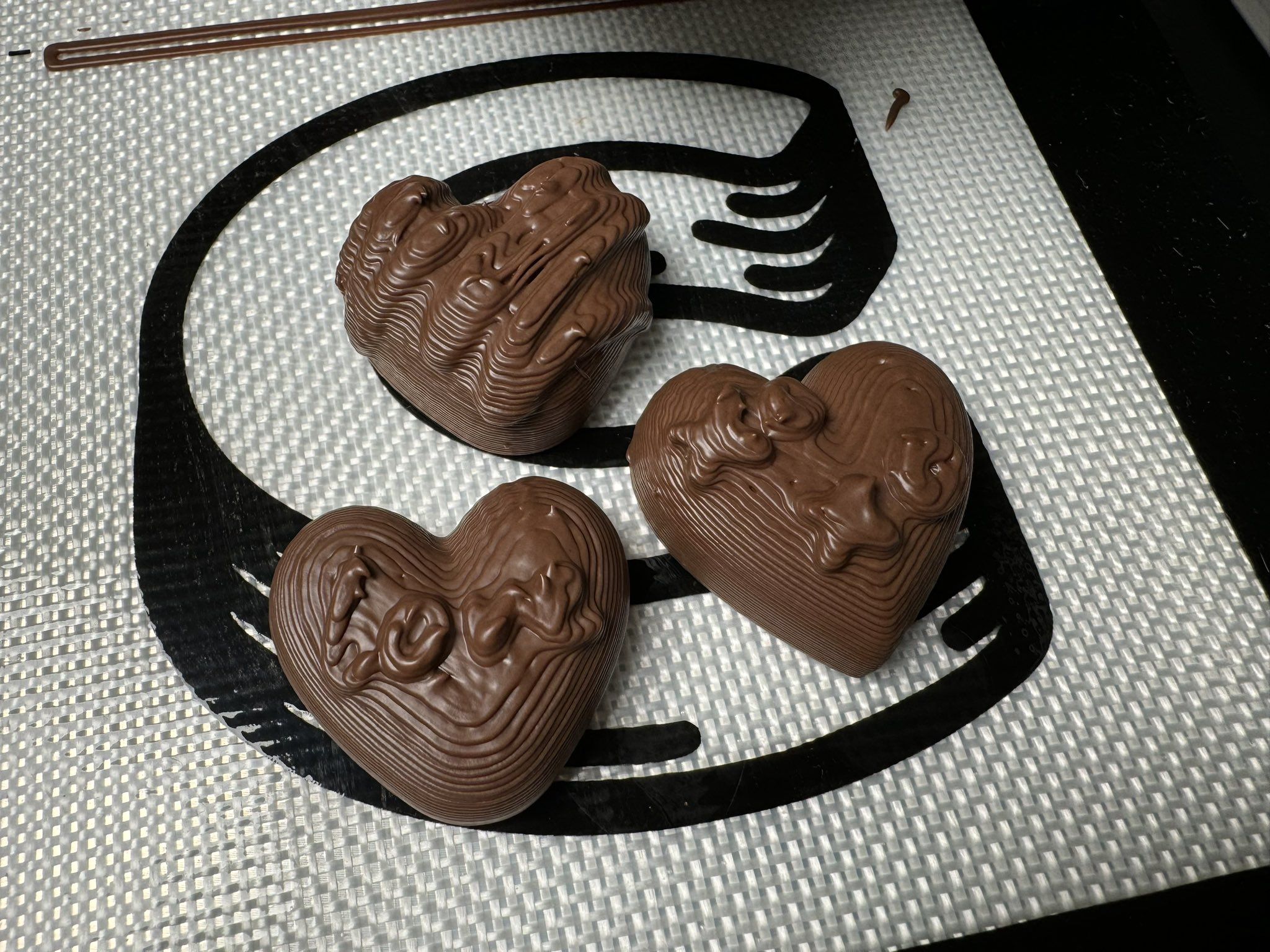 Close-up detail of Karen Chau's chocolate hearts