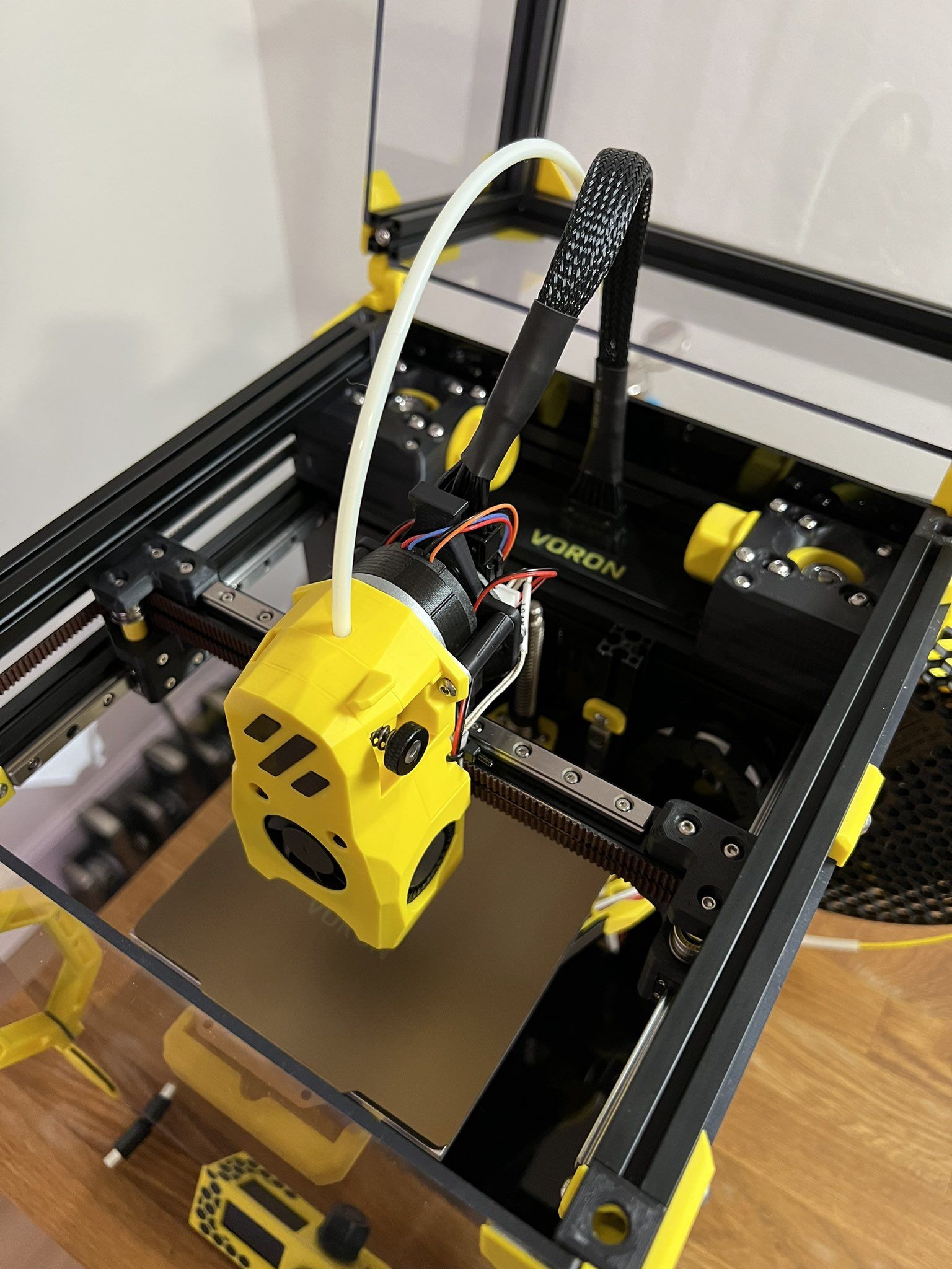 Voron 0 printer viewed from above with exterior panels