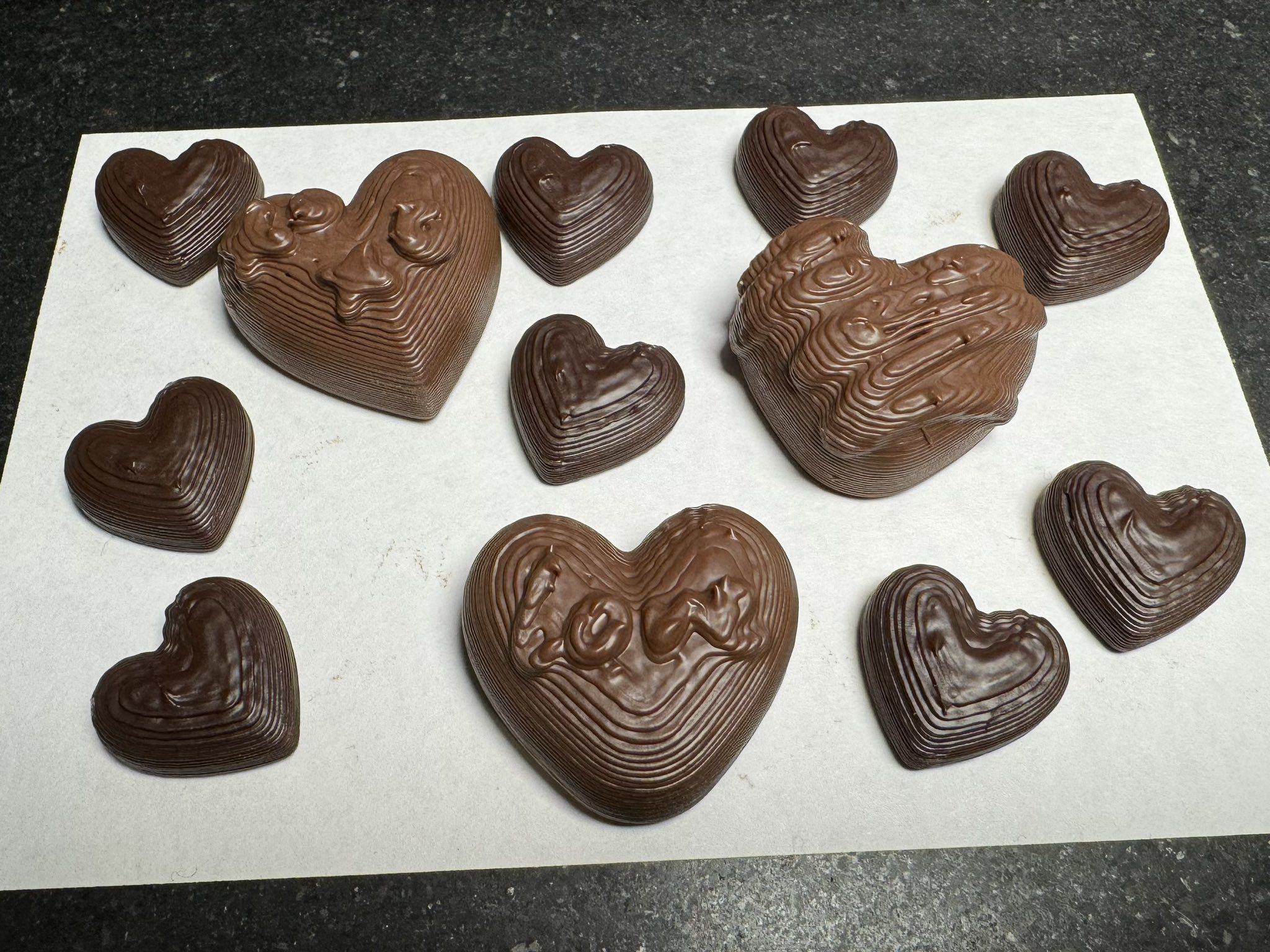 Chocolate hearts printed by Karen Chau